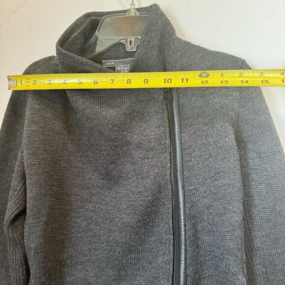 VINCE Wool Leather Moto Sweater Jacket Knit Asymmetrical Zip Funnel Minimalist - Picture 11 of 16
